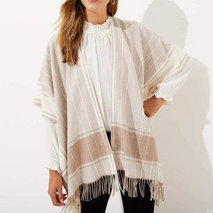 NWT LOFT Plaid Poncho Wrap | Flaxen Beige | XS - S